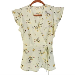 MONTEAU Flutter Short Sleeve Floral Print Top Size Small